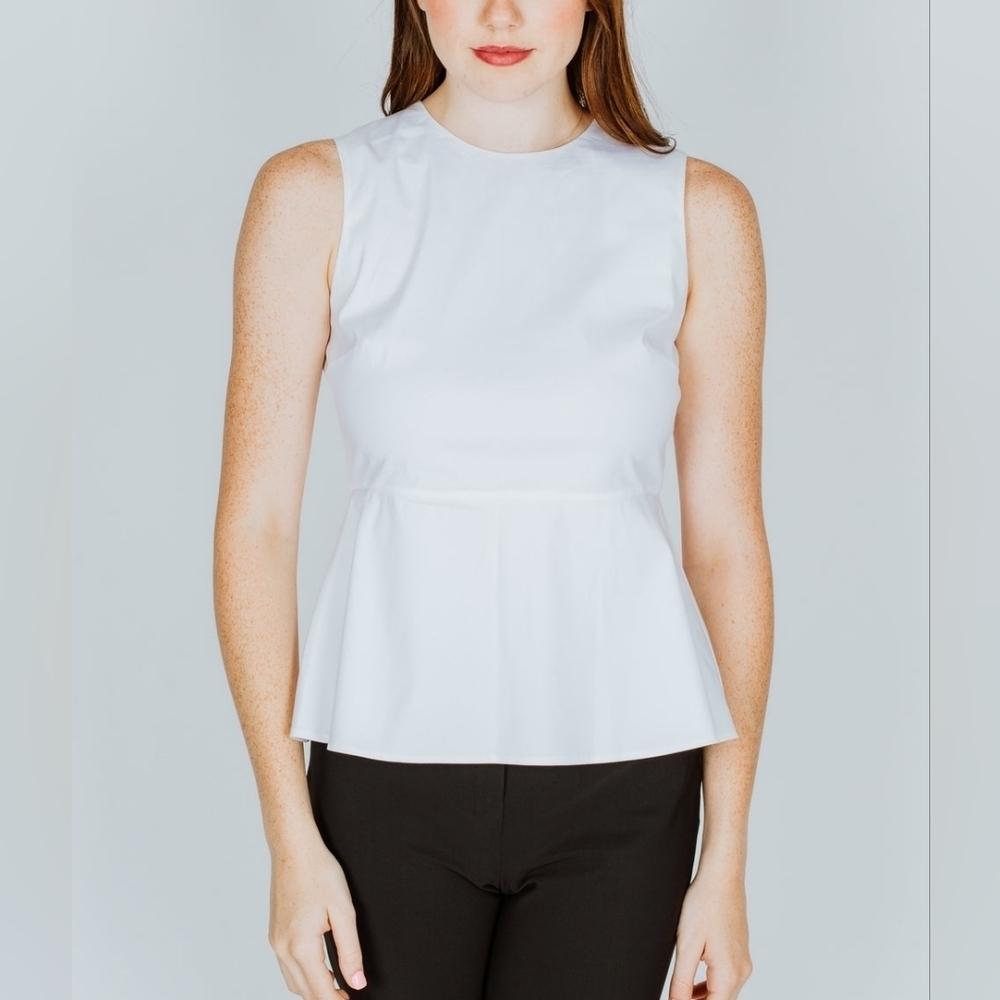 Theory Sleeveless Cotton-Blend Peplum Top